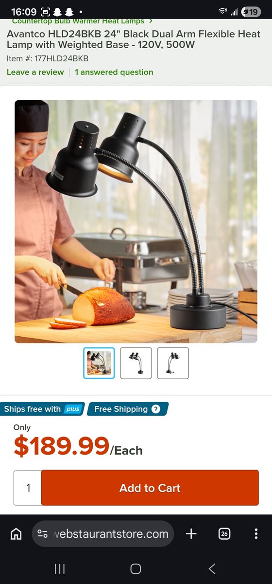 Avantco dual heat lamp, new in box