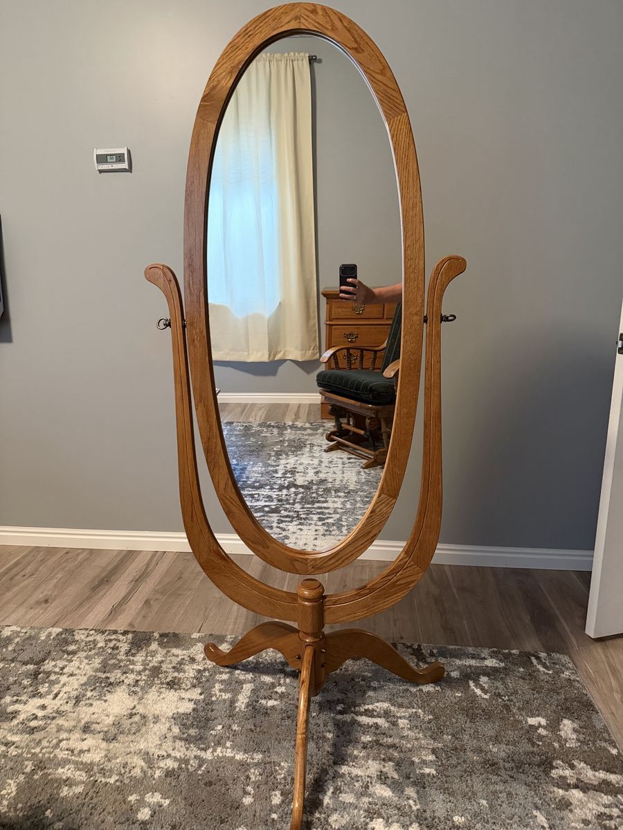 Solid oak standing mirror wood