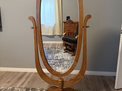 Solid oak standing mirror wood