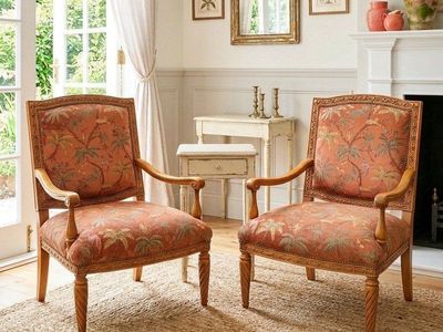 Gorgeous Pair of Coral Anthropologie Style Arm Chairs