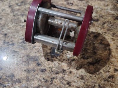 Vintage Mizuho Product Japan Fishing Reel - Red/Silver Metal & Bakelite