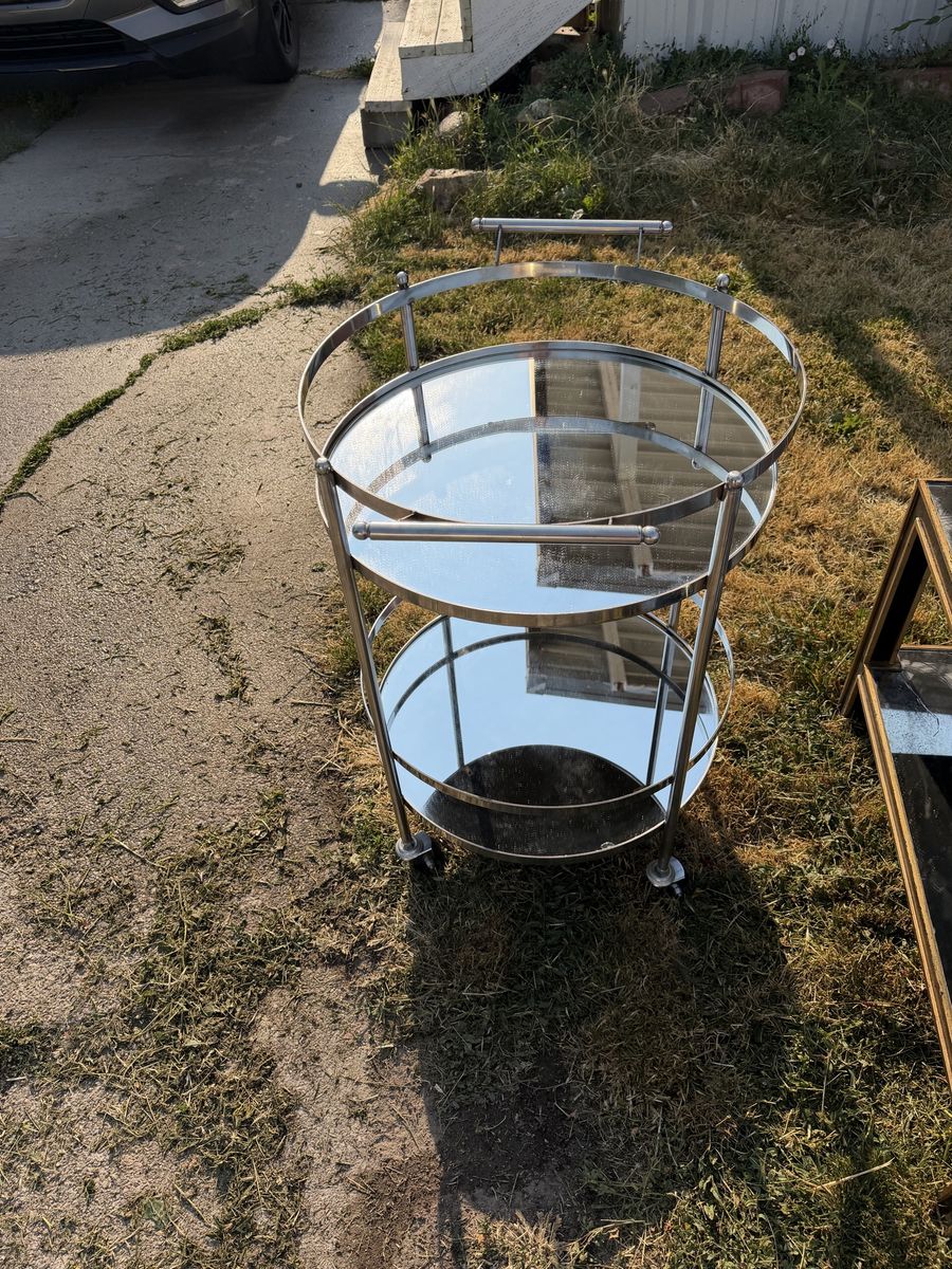 Chrome & Glass 2-Tier Rolling Bar Cart/Tea Trolley Mid-Century Modern Style