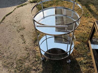 Chrome & Glass 2-Tier Rolling Bar Cart/Tea Trolley Mid-Century Modern Style