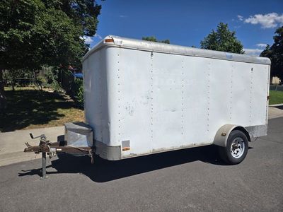 Enclosed Cargo Trailer - White 6x12 Utility Trailer with Side Door & Ramp, Built-in Shelving