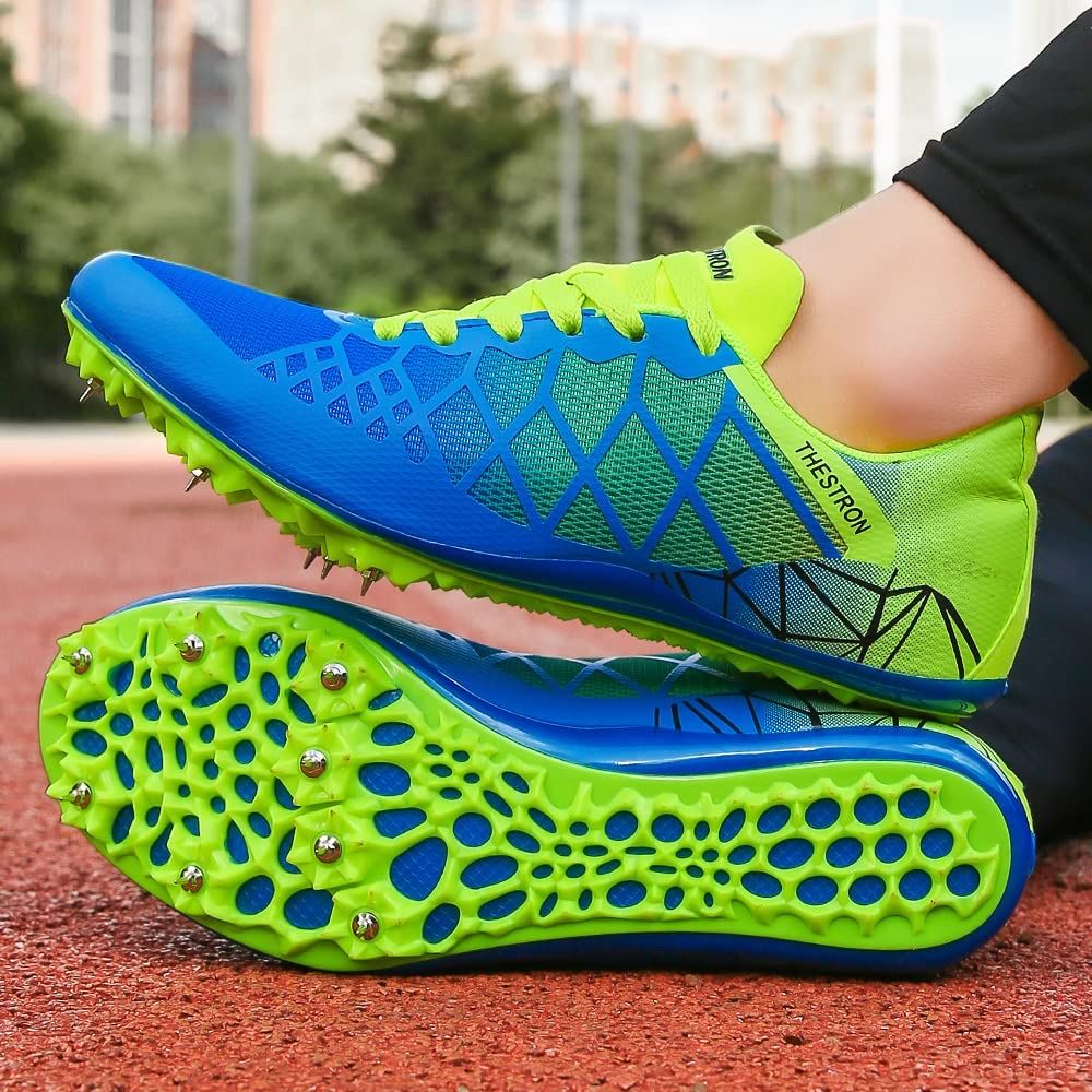 Men's/Women's Track & Field Spikes - Blue/Green, Lightweight Running Shoes size 7.5