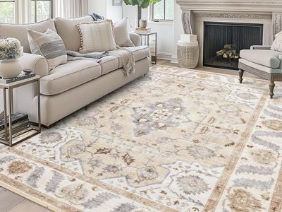 NEW Area Rug 8x10 for Living Room Soft Machine Washable Low Pile Area Rugs Vintage Boho, Beige