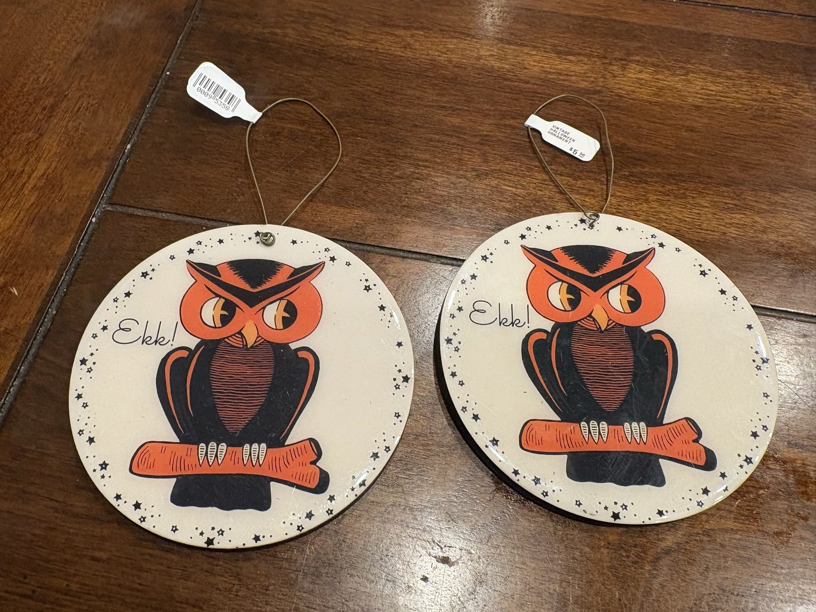 2 New Round Owl Halloween Ornaments 
