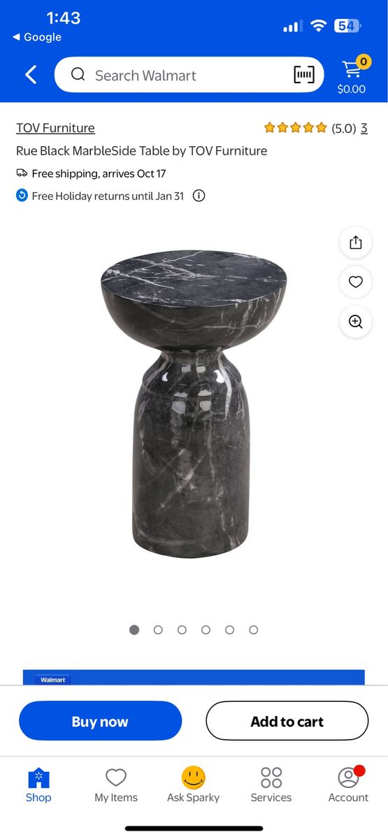 Black Marble Side Table by TOV furniture