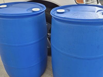 Two 55 Gallon Blue Plastic Barrels / Drums - Food Grade Storage