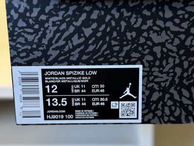 Nike Jordan Spizike Low White Black Metallic Gold Size 12