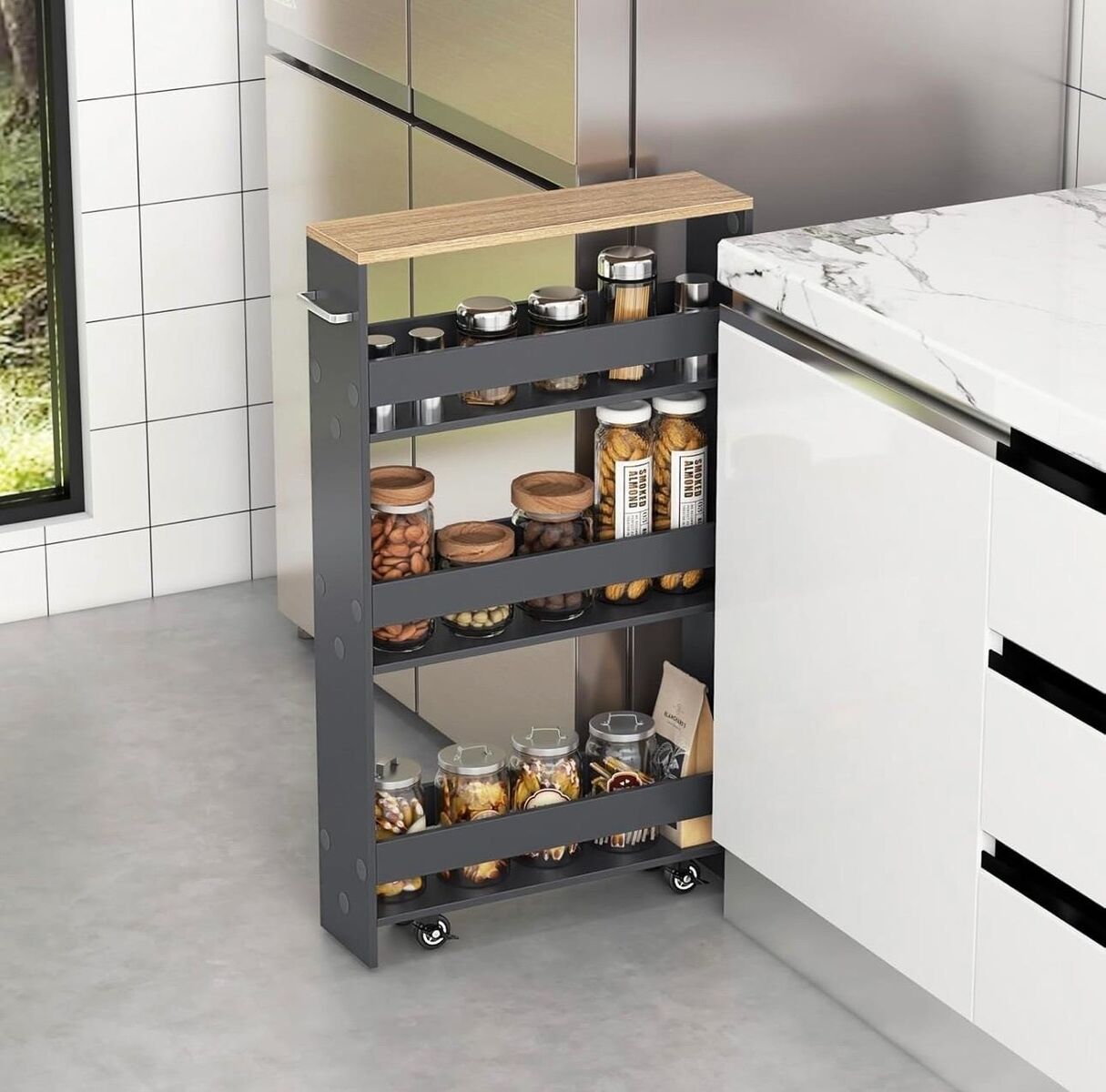 Slim rolling storage cart