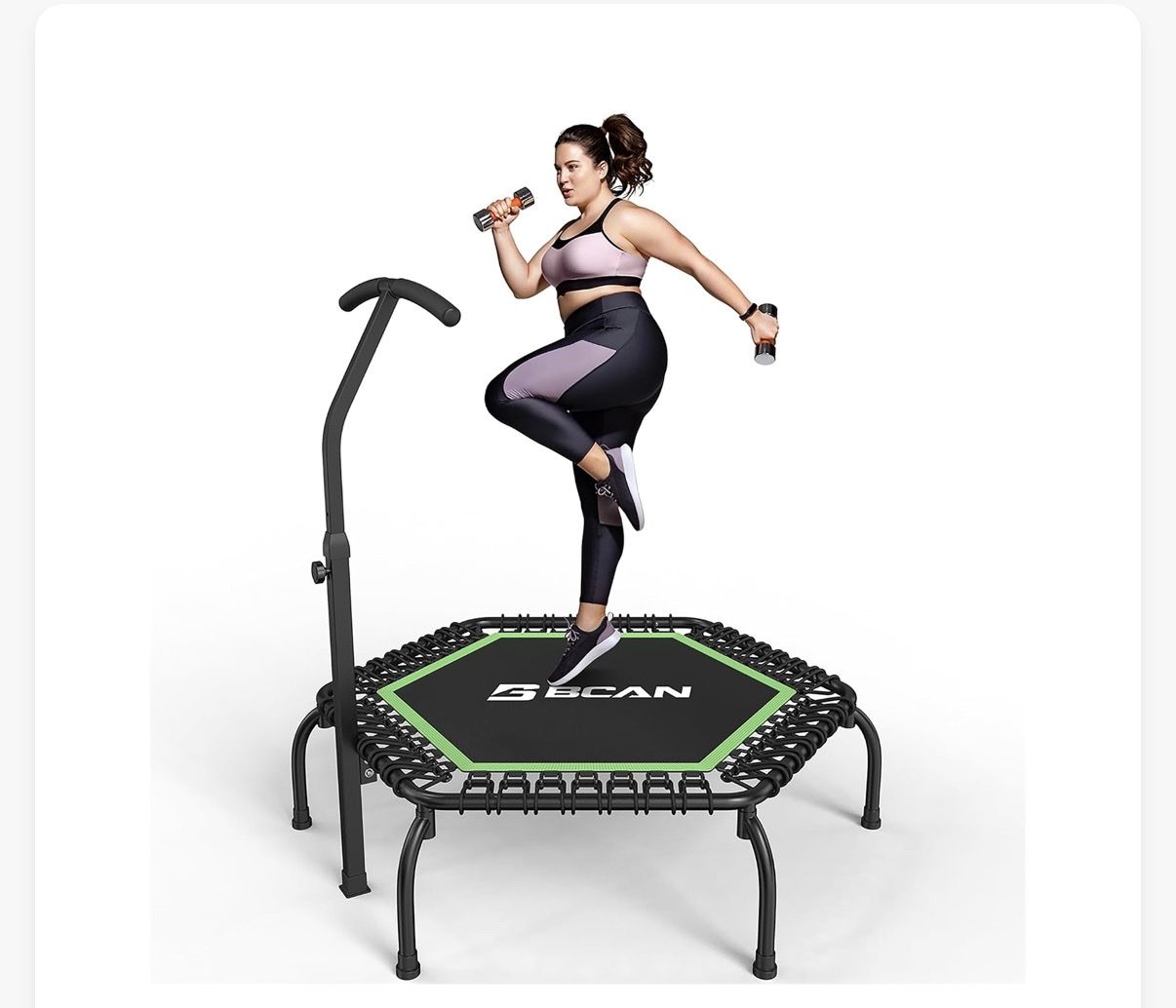 GBCAN 48” Foldable Mini Trampoline Rebounder with Adjustable Handrail