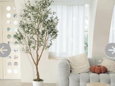 New! Lifelike 8ft Artificial Olive Tree with Black Olives - Realistic Faux Plant Decor