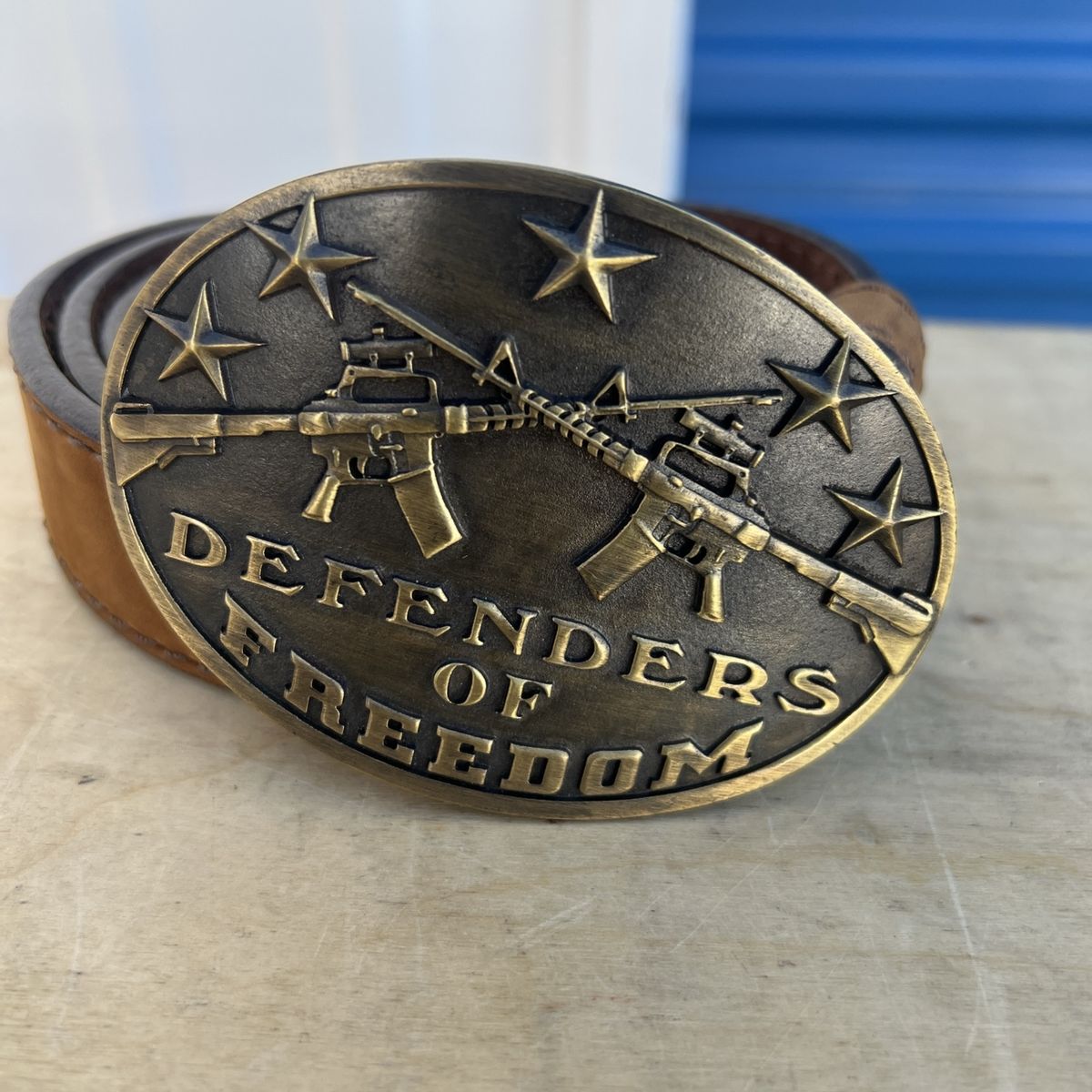 Defenders of Freedom Belt Buckle Crossed Rifles