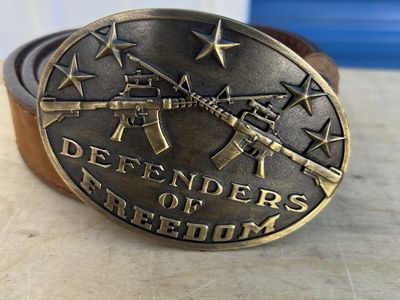 Defenders of Freedom Belt Buckle Crossed Rifles