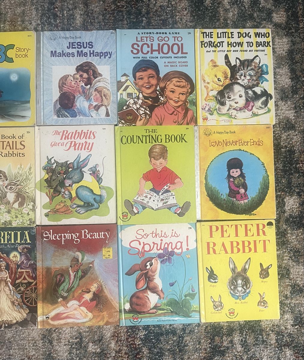 Vintage Wonder/Happy Day Books Lot: Cinderella, Peter Rabbit, Trains, Jesus Makes Me Happy - Children's Collectible