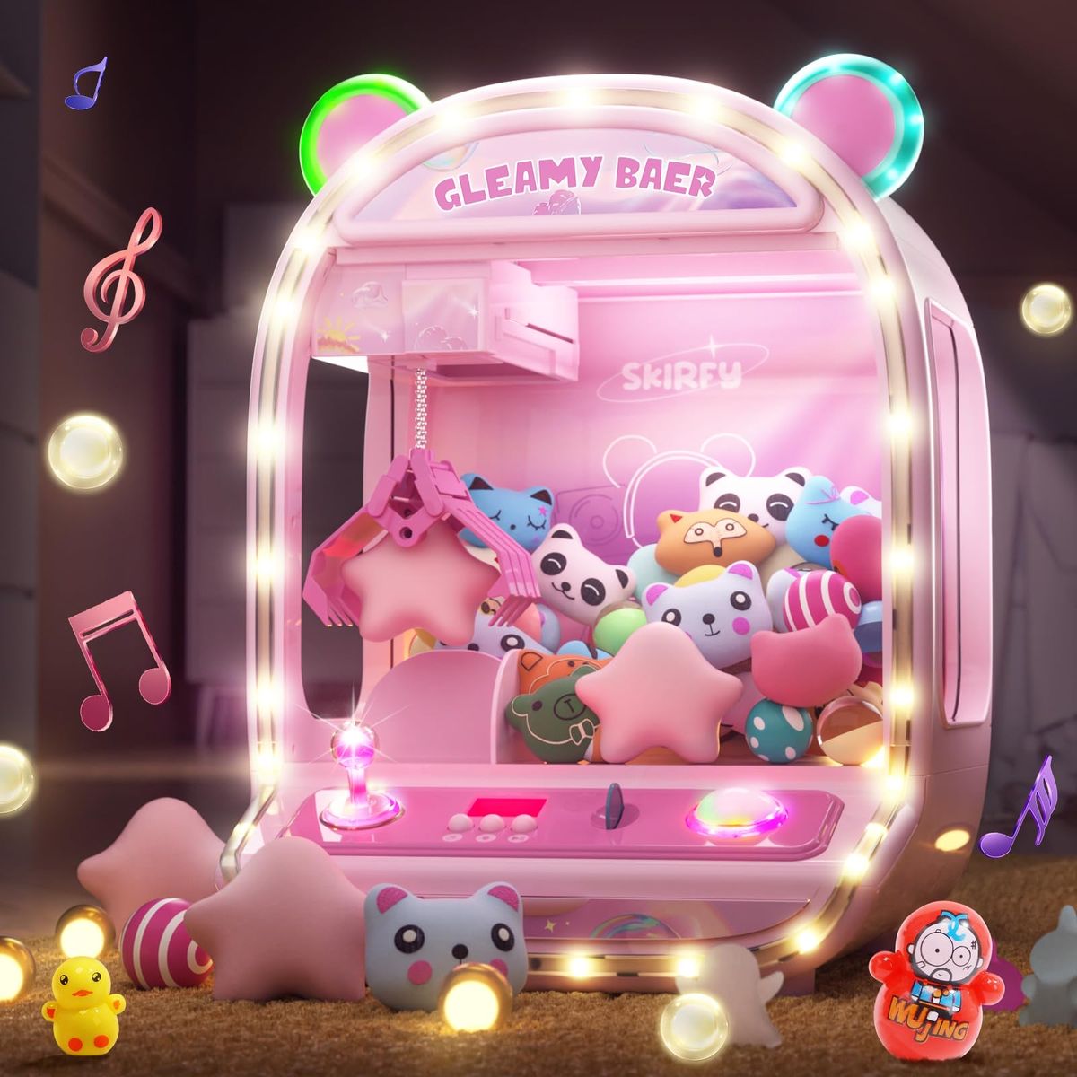Gleamy Baer Skirfy Mini Claw Machine Arcade Game w/ LED Screen & Adjustable Sound - Pink