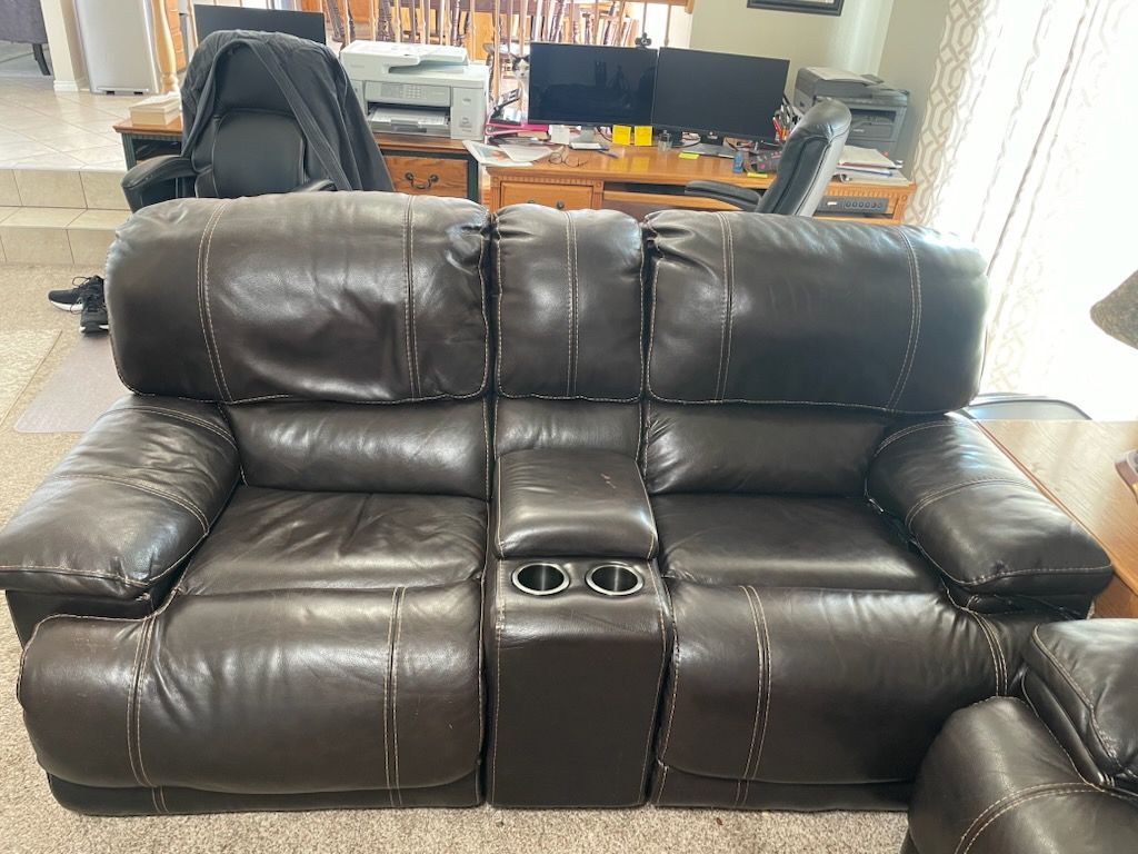 Leather dual electric recliner loveseat