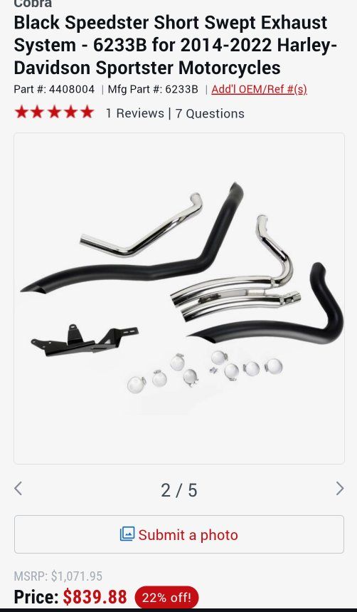 Cobra USA SPEEDSTER SHORT SWEPT EXHAUST FOR 2017-2