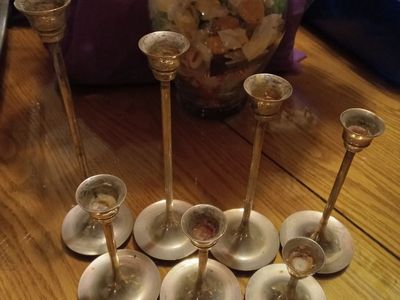Vintage, silver candle stick holder set of 7, great condition,