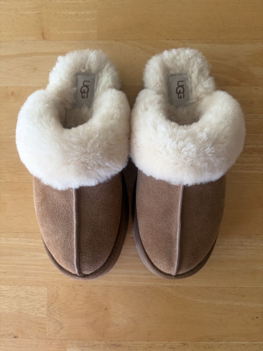 Ugg Disquette Platform Slippers Chestnut Brown Suede Fur Size 8