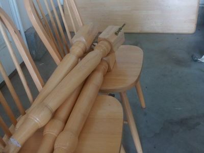Wooden Dining Table with 3 Chairs - Light Wood Finish, Spindle Back Chairs