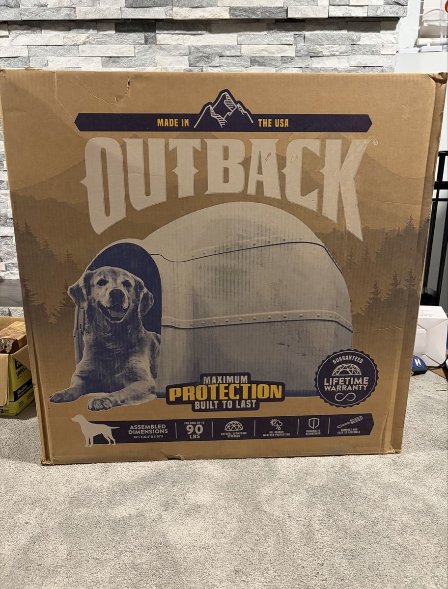 New in Box Outback Maximum Protection Dog House for Dogs Up to 90lbs - All Season Weather Protection