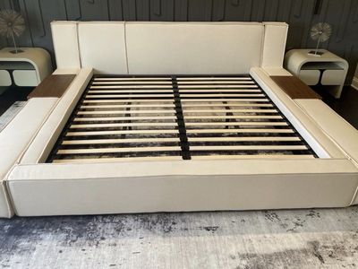 Rove Concepts Andes King Size Bed - Ivory Upholstered Platform Bed with Slats