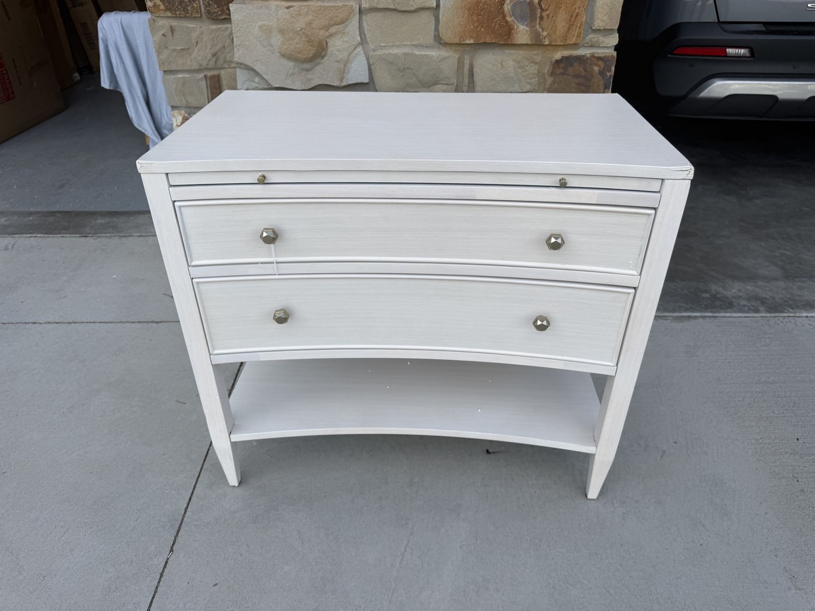 Universal Explore Home Miranda Kerr Chelsea Alabaster Nightstand - 2 Drawers, Pull-Out Shelf