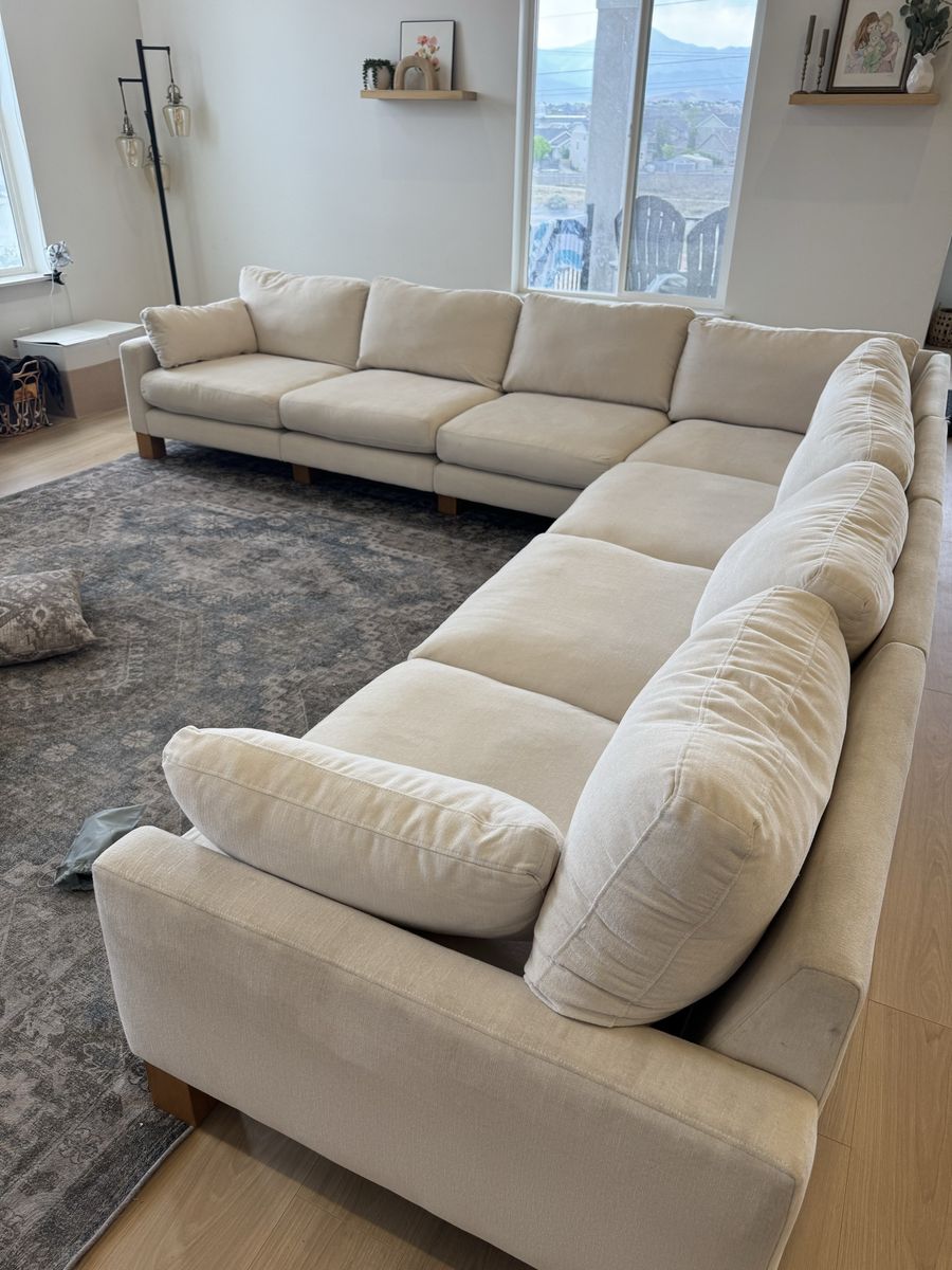 Burrow Spacious Beige Sectional Sofa - L-Shape, Comfy Cushions, Modern Design 7 sections