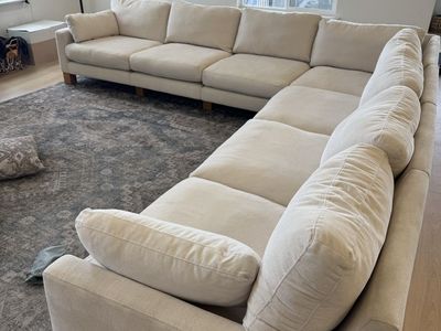 Burrow Spacious Beige Sectional Sofa - L-Shape, Comfy Cushions, Modern Design 7 sections