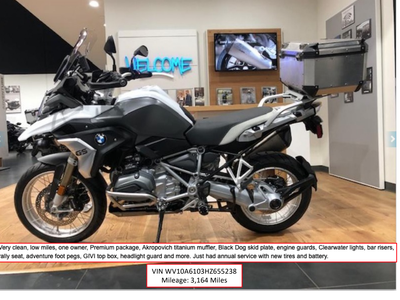 2017 BMW GS 1200 Motorcycle