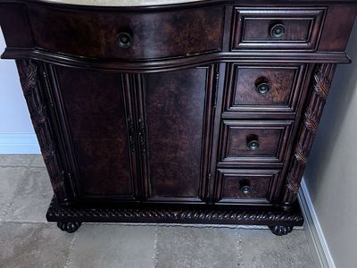 Traditional Dark Wood Bathroom Vanity with Stone Countertop and Sink