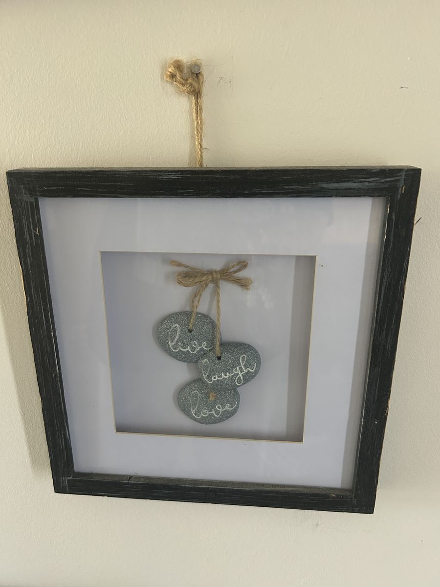 Rustic Framed “Live Laugh Love” Stone Wall Art