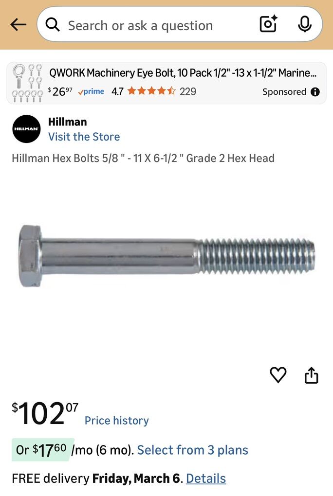 NEW! Hillman Hex Bolts 24 Pack