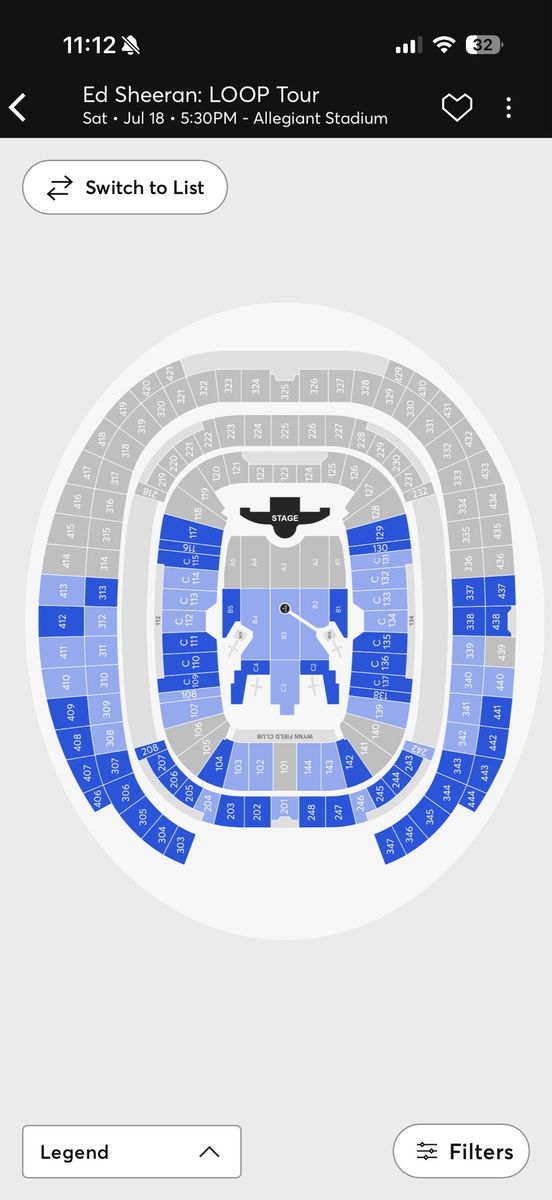 Ed Sheeran: LOOP Tour FLOOR SEATS - Section A2, Row 14, Allegiant Stadium - July 18th