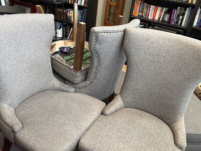 Set of 4 Modern Gray Dining chairs - need repair