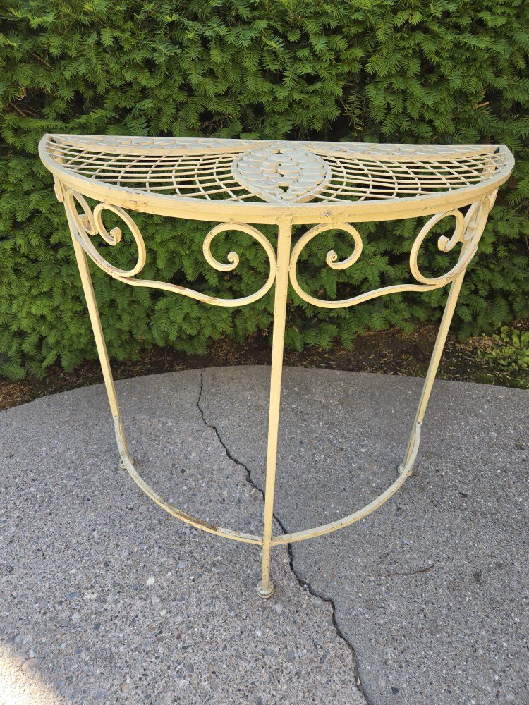 Vintage outdoor Wrought Iron Console Table - Cream/Off-White