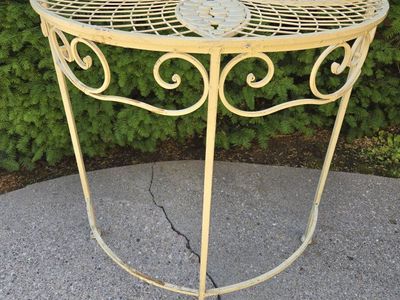 Vintage outdoor Wrought Iron Console Table - Cream/Off-White