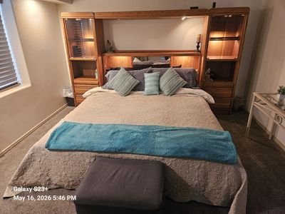 King size bed with lights and pedestal 10 drawers