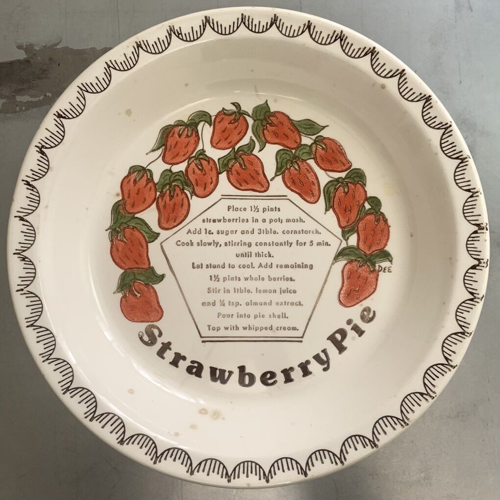 Vintage Strawberry Pie Plate Recipe Ceramic