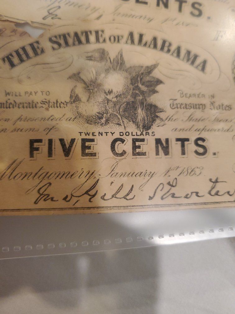 5 cent Alabama Civil War confederate 1963 notes