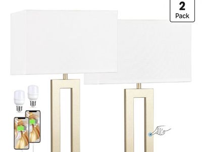 Seealle Touch Bedside Table Lamps Set of 2 - 3-Way Dimmable with USB-C & USB-A Ports, Gold/White