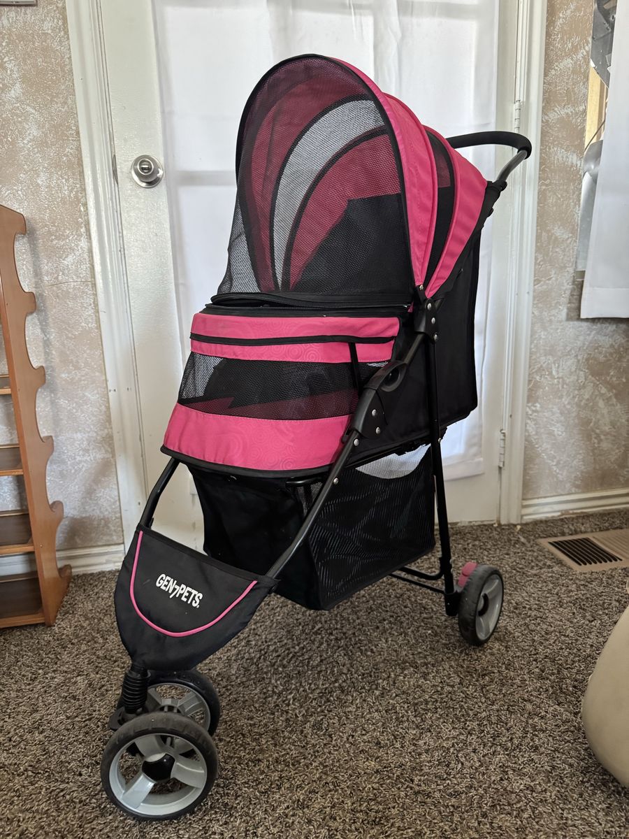 Gen7Pets Pink and Black Folding Dog/Cat Pet Stroller