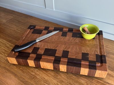 Handcrafted End Grain Butcher Block Cutting Board with Juice Groove - Walnut & Cherry