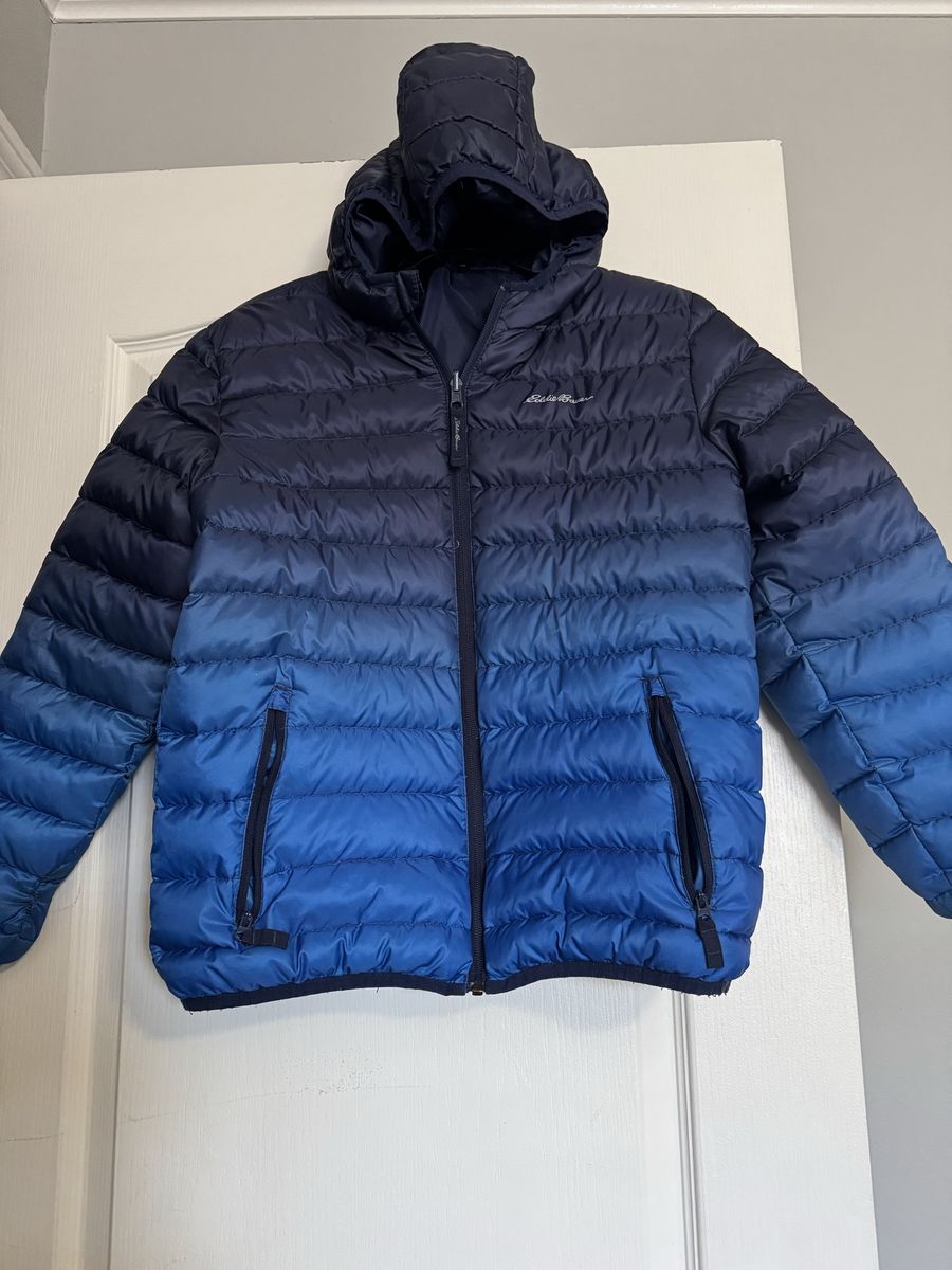 Eddie Bauer Reversible Down Puffer Jacket Blue Ombre and Black Green Size 12 (2 x $10)
