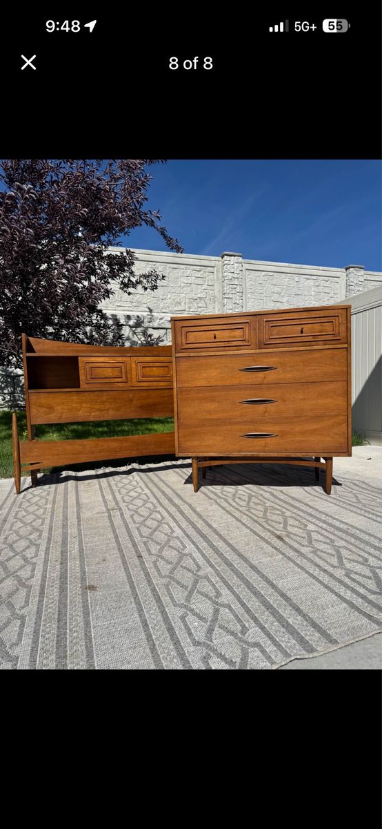 Mid-Century Vintage Broyhill Sculptra Bed & Dresser Set