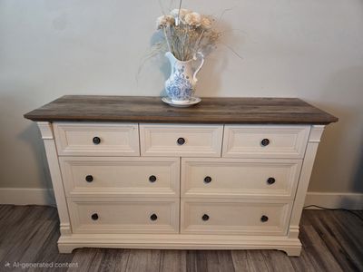 Rustic Antique White Farmhouse bedroom set 2 dressers and 2 nightstands.