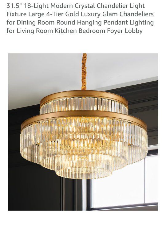 31.5" 18-Light Modern Crystal Chandelier Gold 4-Tier Luxury Pendant Lighting