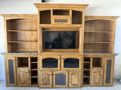 Large Wood Entertainment Center TV Stand with Piers and Shelves